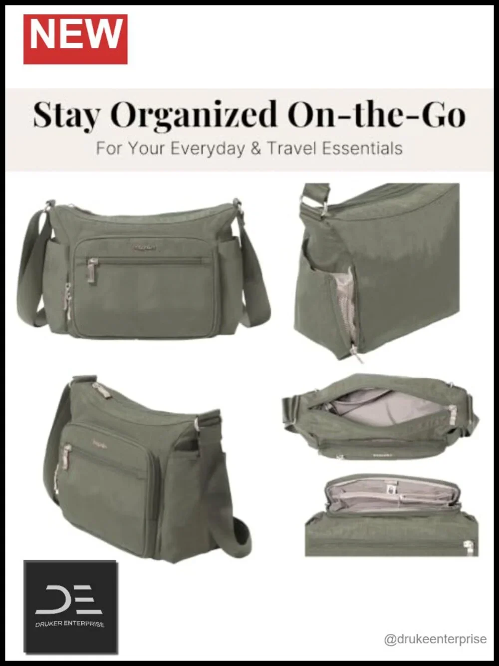 Baggallini Crosstown Hobo Crossbody with RFID Wallet & Water Bottle Holder